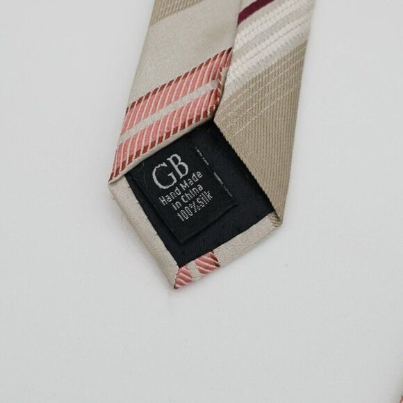 Geoffrey Beene Tan Pink Woven Striped Long Silk Tie - Picture 4 of 6